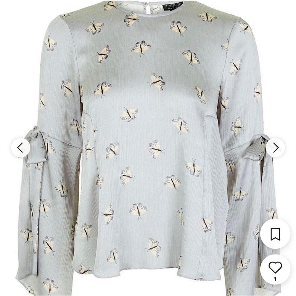 Topshop women’s gray satiny silky butterfly moth print bell sleeve blouse top, 4